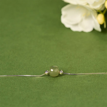 Buddha Stones 925 Sterling Silver Natural Jade Bead Abundance Chain Bracelet