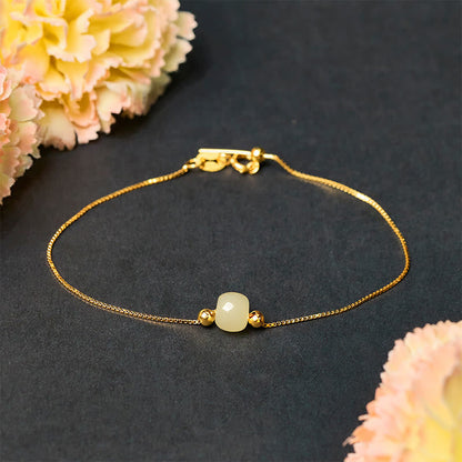 Buddha Stones 925 Sterling Silver Natural Jade Bead Abundance Chain Bracelet