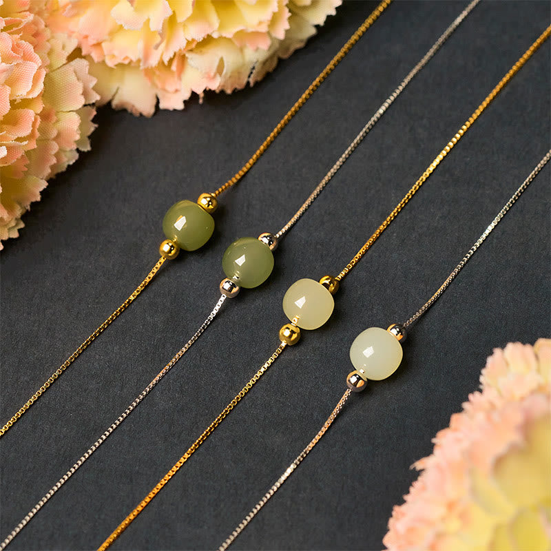 Buddha Stones 925 Sterling Silver Natural Jade Bead Abundance Chain Bracelet