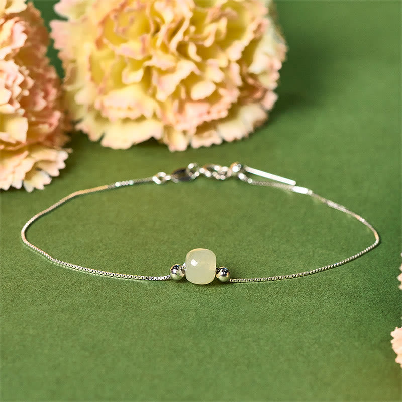 Buddha Stones 925 Sterling Silver Natural Jade Bead Abundance Chain Bracelet