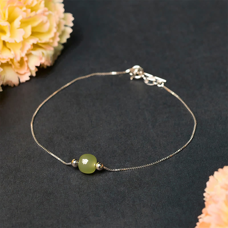 Buddha Stones 925 Sterling Silver Natural Jade Bead Abundance Chain Bracelet