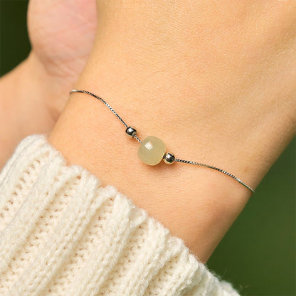 Buddha Stones 925 Sterling Silver Natural Jade Bead Abundance Chain Bracelet