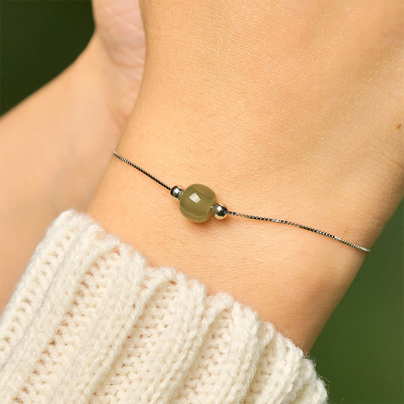 Buddha Stones 925 Sterling Silver Natural Jade Bead Abundance Chain Bracelet