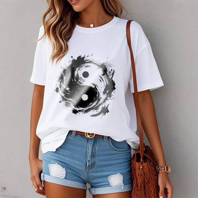 Buddha Stones Ink Yin Yang Pattern Balance Design Tee T-shirt