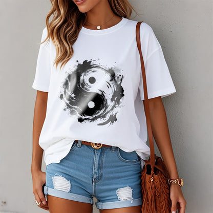 Buddha Stones Ink Yin Yang Pattern Balance Design Tee T-shirt