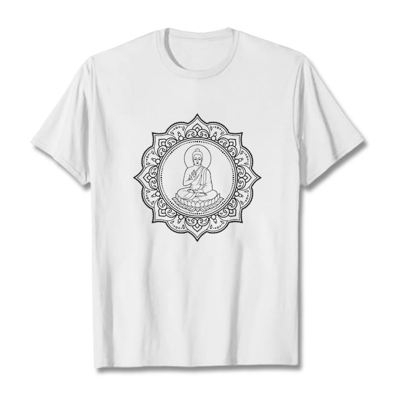 Buddha Stones Buddha Meditating In Lotus Position Pattern Tee T-shirt