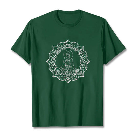 Buddha Stones Buddha Meditating In Lotus Position Pattern Tee T-shirt