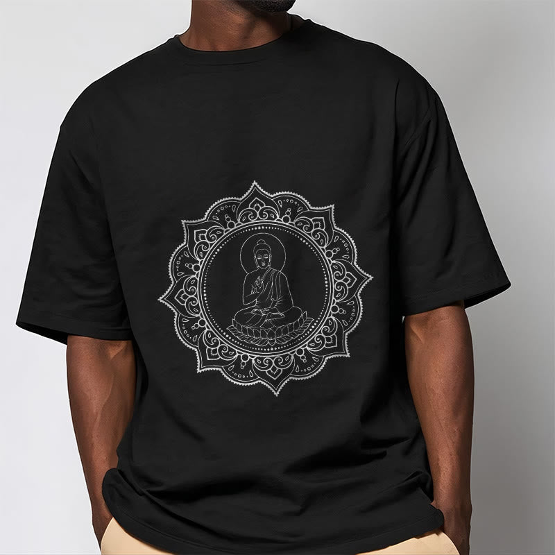 Buddha Stones Buddha Meditating In Lotus Position Pattern Tee T-shirt