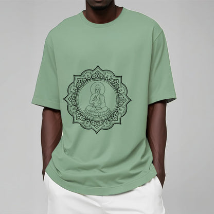 Buddha Stones Buddha Meditating In Lotus Position Pattern Tee T-shirt