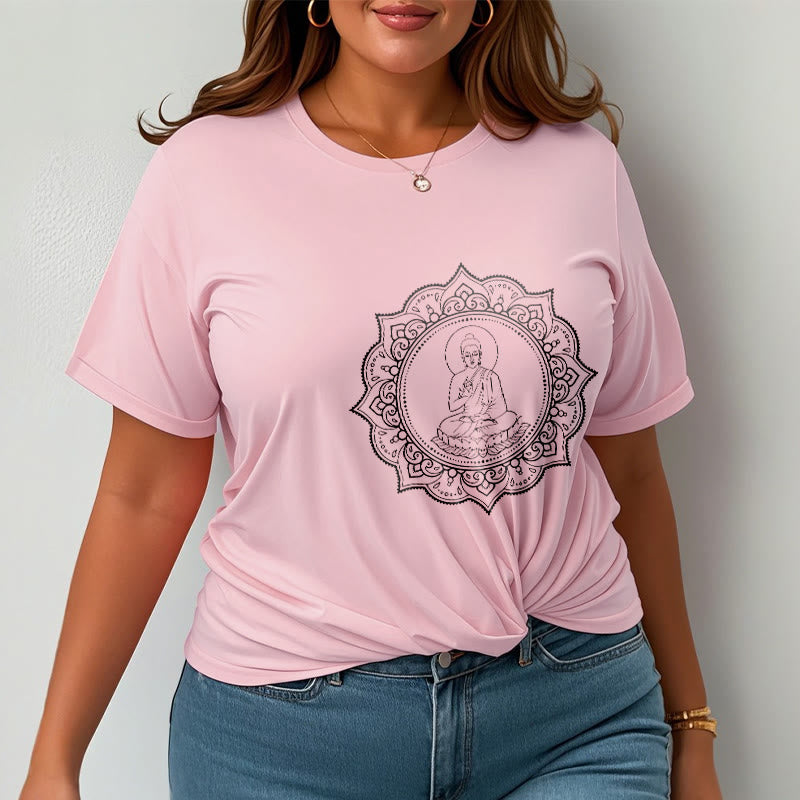 Buddha Stones Buddha Meditating In Lotus Position Pattern Tee T-shirt