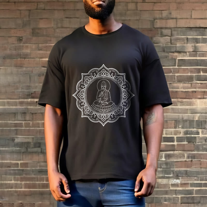 Buddha Stones Buddha Meditating In Lotus Position Pattern Tee T-shirt
