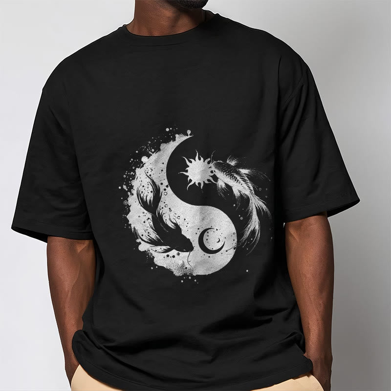 Buddha Stonessun And Moon Yin Yang Koi Pattern Tee T-shirt