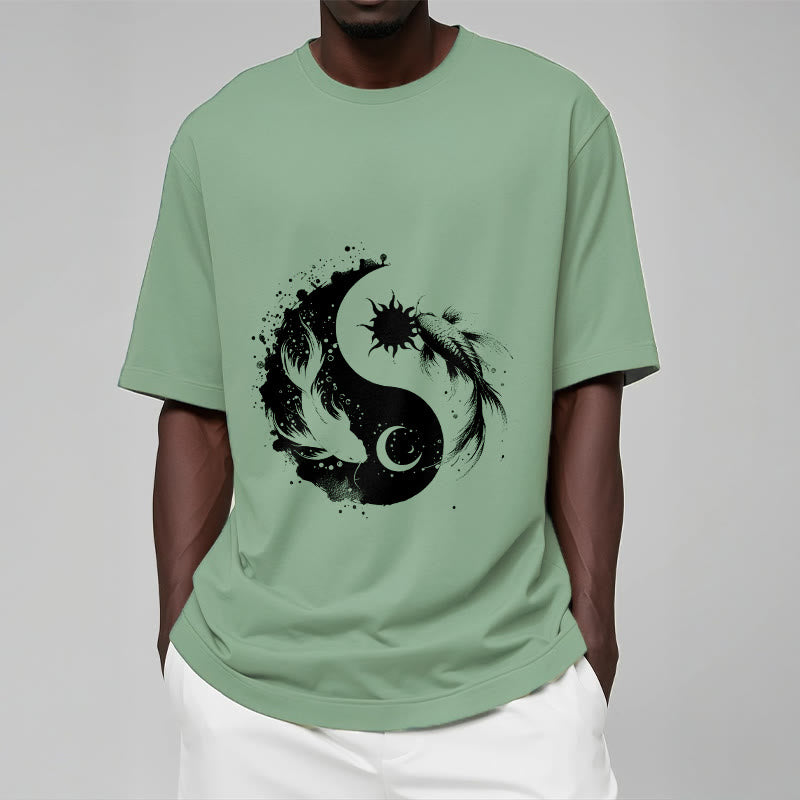 Buddha Stonessun And Moon Yin Yang Koi Pattern Tee T-shirt