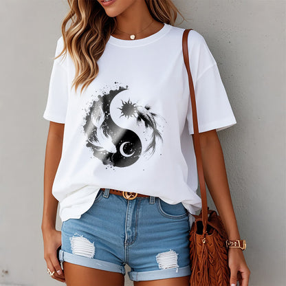 Buddha Stonessun And Moon Yin Yang Koi Pattern Tee T-shirt