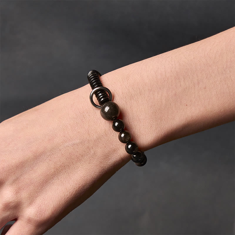 FREE Today: Soothing and Protection Silver Sheen Obsidian Coconut Shell Bracelet