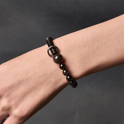 FREE Today: Soothing and Protection Silver Sheen Obsidian Coconut Shell Bracelet