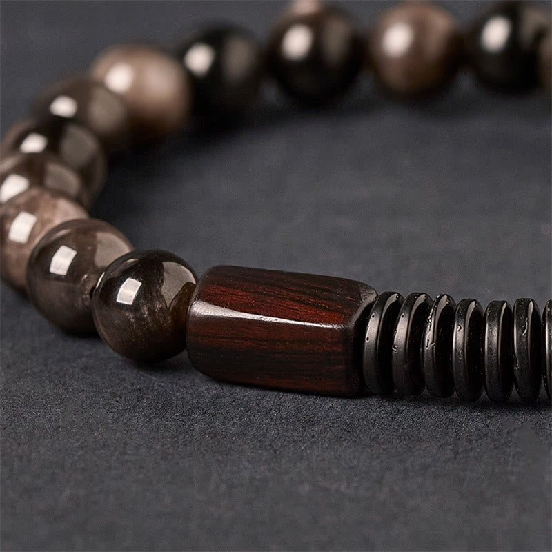 FREE Today: Soothing and Protection Silver Sheen Obsidian Coconut Shell Bracelet