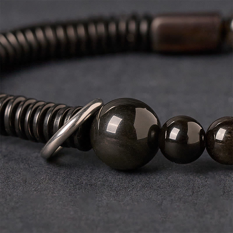 FREE Today: Soothing and Protection Silver Sheen Obsidian Coconut Shell Bracelet