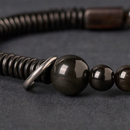 FREE Today: Soothing and Protection Silver Sheen Obsidian Coconut Shell Bracelet