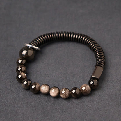FREE Today: Soothing and Protection Silver Sheen Obsidian Coconut Shell Bracelet