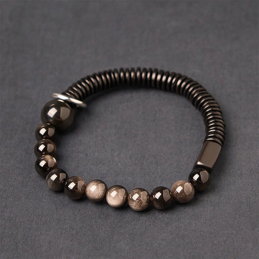 FREE Today: Soothing and Protection Silver Sheen Obsidian Coconut Shell Bracelet