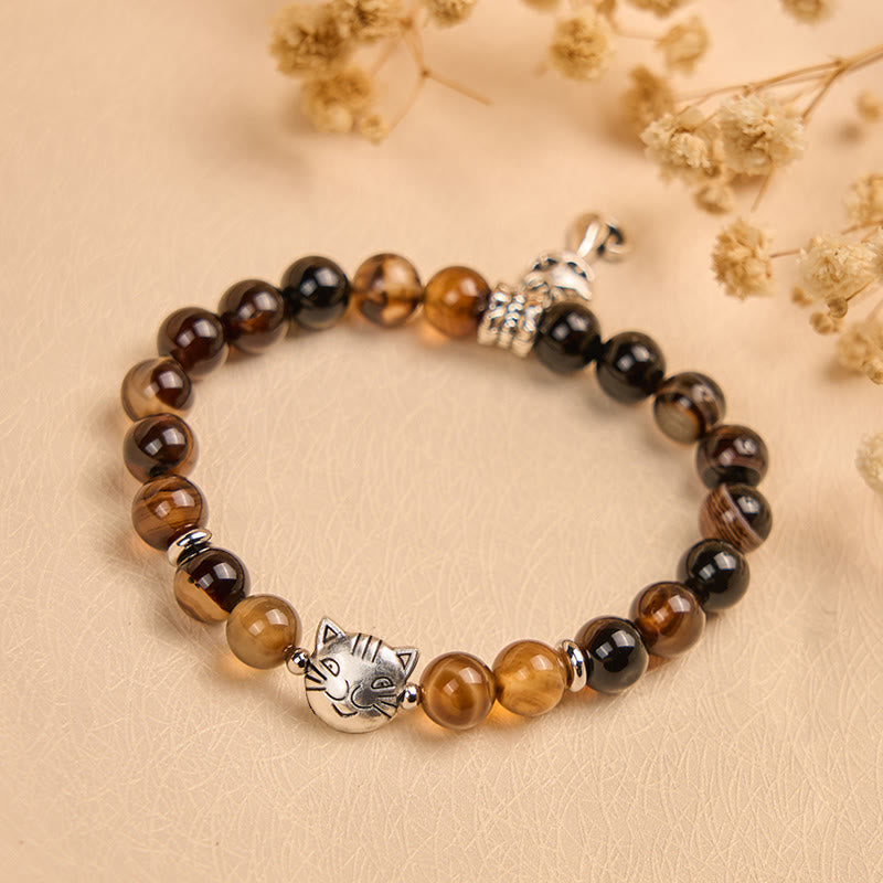 Buddha Stones Chocolate Siamese Cat Dark Brown Striped Agate Bead Protection Bracelet