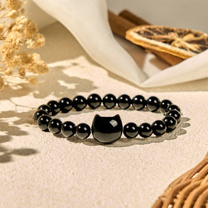 Buddha Stones Black Cat Natural Black Onyx Protection Bracelet