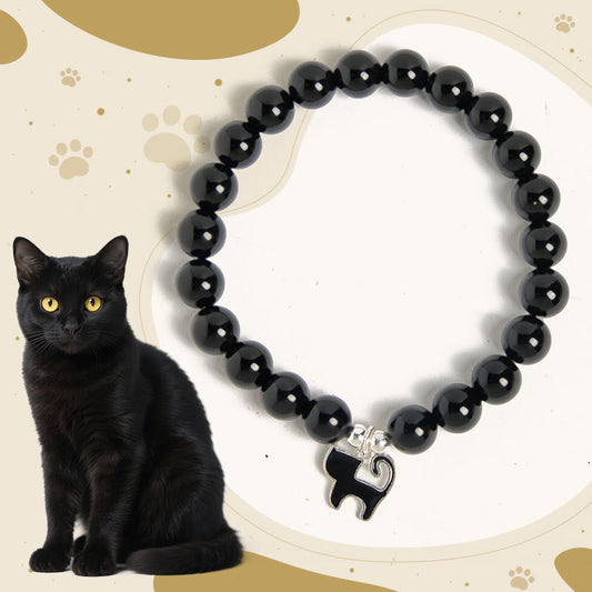 Buddha Stones 925 Sterling Silver Kitten Charm Black Cat Natural Black Onyx Protection Bracelet