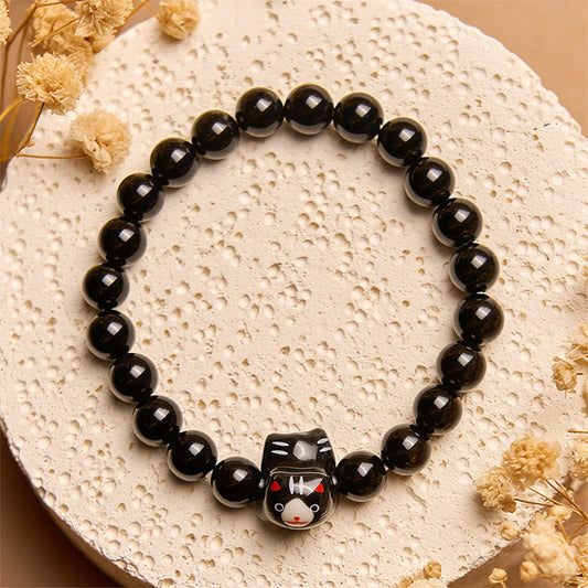 FREE Today: Fortune and Support Natural Handmade Save A Cat Black Onyx Ceramic Kitten Bracelet