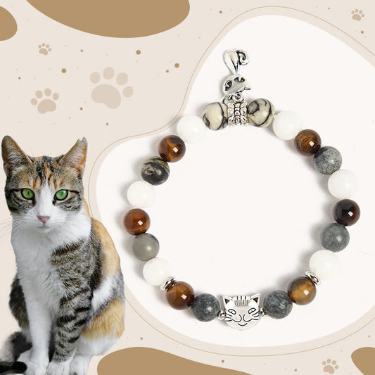 FREE Today: Protection Strength Handmade Save A Cat Black Veined Jasper Brown Striped Agate Bracelet