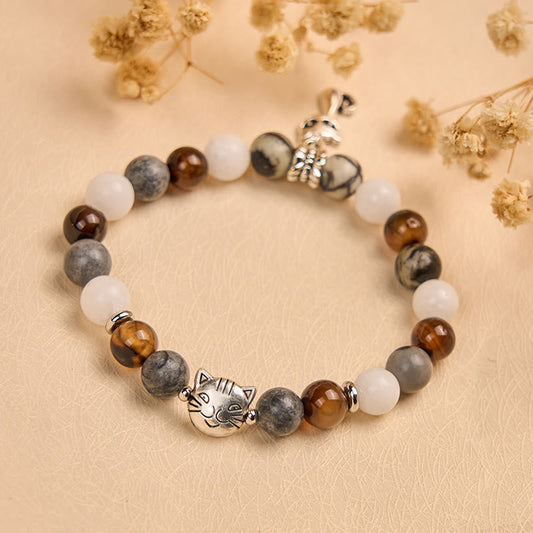 FREE Today: Protection Strength Handmade Save A Cat Black Veined Jasper Brown Striped Agate Bracelet