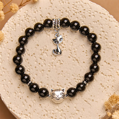 Buddha Stones Black Cat Natural Black Onyx Kitten Support Bracelet