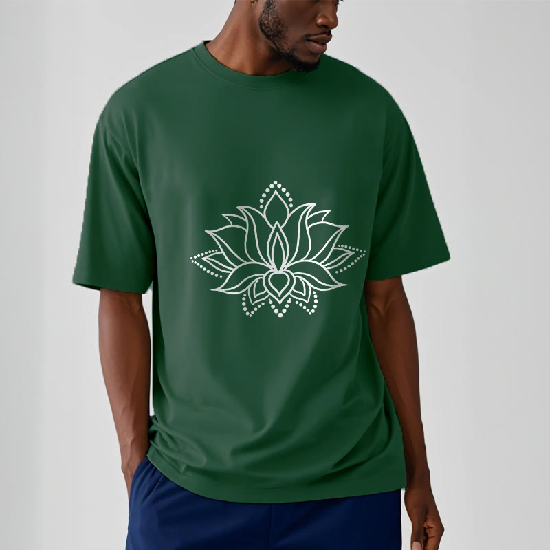 Buddha Stones Lotus Flower Pattern Simple Design Cotton Tee T-Shirt