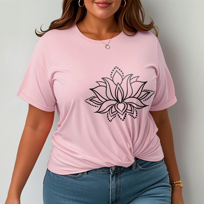 Buddha Stones Lotus Flower Pattern Simple Design Cotton Tee T-Shirt