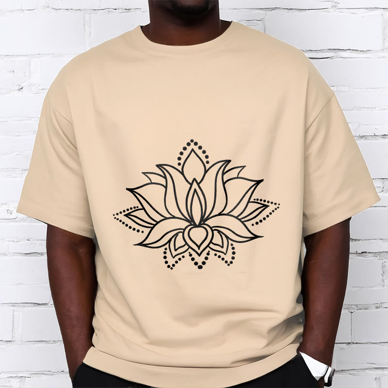Buddha Stones Lotus Flower Pattern Simple Design Cotton Tee T-Shirt