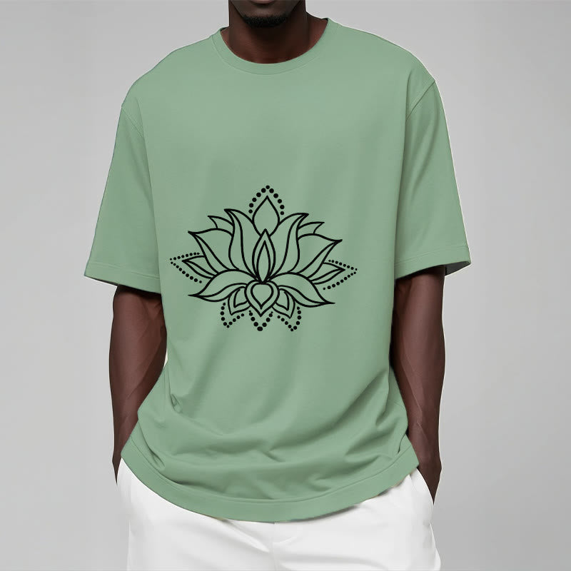 Buddha Stones Lotus Flower Pattern Simple Design Cotton Tee T-Shirt