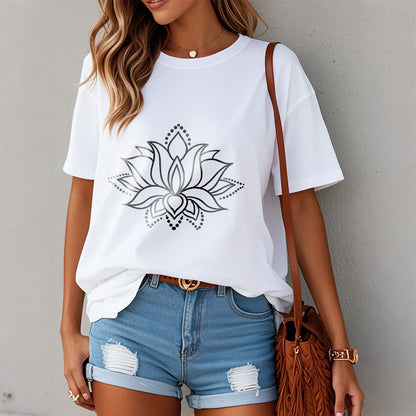 Buddha Stones Lotus Flower Pattern Simple Design Cotton Tee T-Shirt