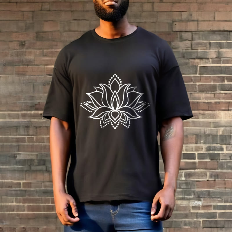 Buddha Stones Lotus Flower Pattern Simple Design Cotton Tee T-Shirt