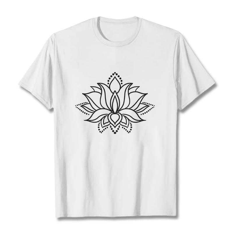 Buddha Stones Lotus Flower Pattern Simple Design Cotton Tee T-Shirt