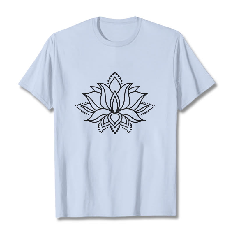 Buddha Stones Lotus Flower Pattern Simple Design Cotton Tee T-Shirt