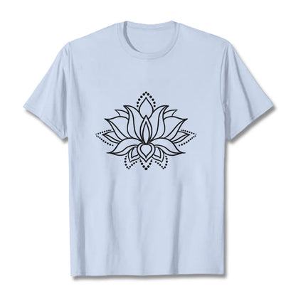 Buddha Stones Lotus Flower Pattern Simple Design Cotton Tee T-Shirt