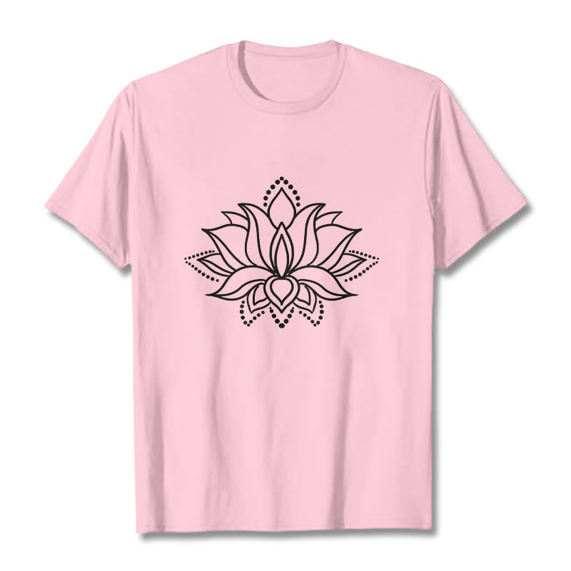 Buddha Stones Lotus Flower Pattern Simple Design Cotton Tee T-Shirt