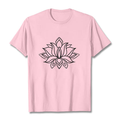 Buddha Stones Lotus Flower Pattern Simple Design Cotton Tee T-Shirt