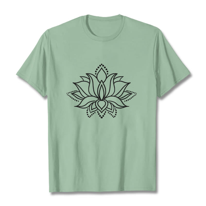 Buddha Stones Lotus Flower Pattern Simple Design Cotton Tee T-Shirt