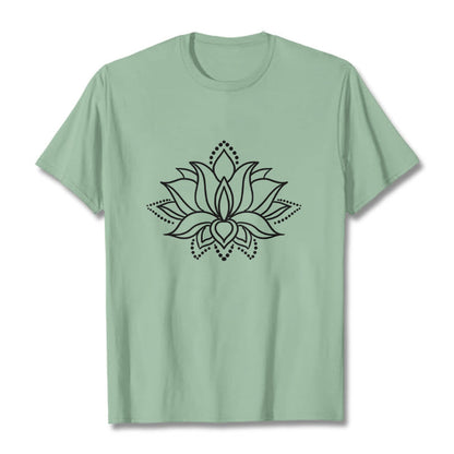 Buddha Stones Lotus Flower Pattern Simple Design Cotton Tee T-Shirt