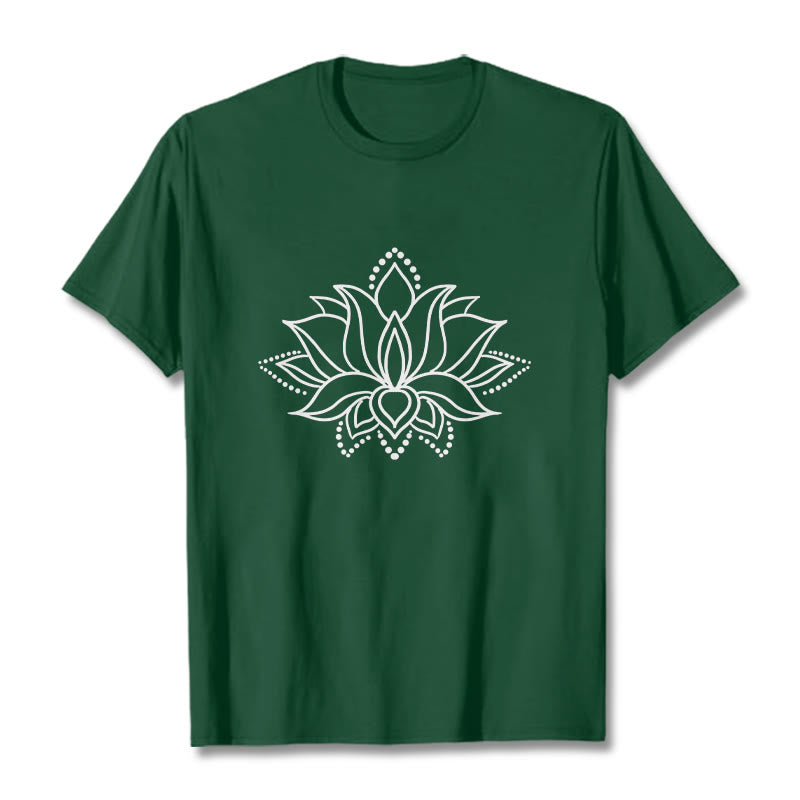 Buddha Stones Lotus Flower Pattern Simple Design Cotton Tee T-Shirt