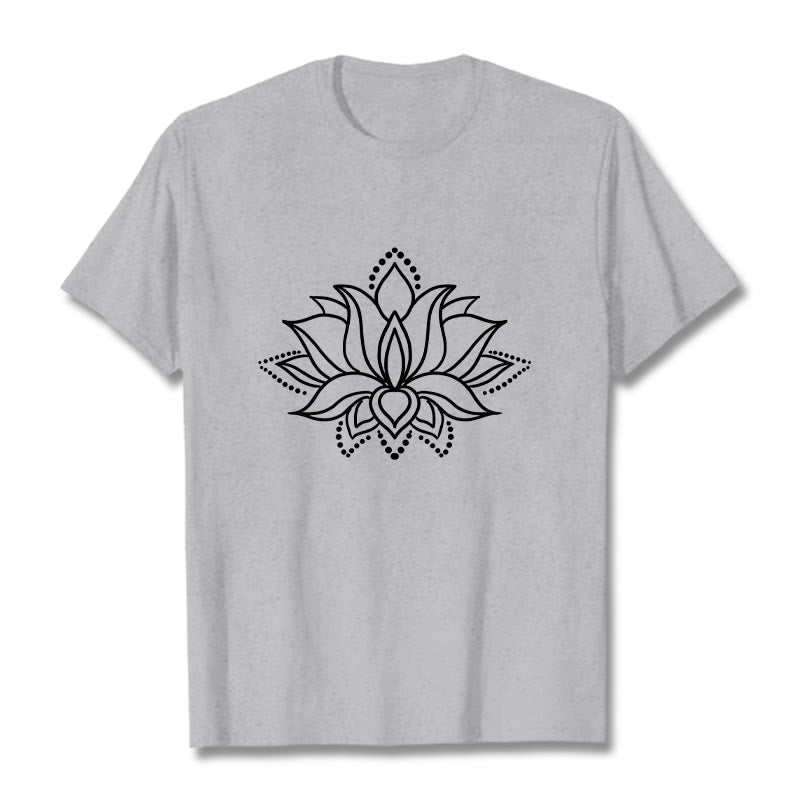 Buddha Stones Lotus Flower Pattern Simple Design Cotton Tee T-Shirt