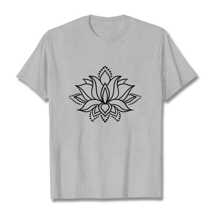 Buddha Stones Lotus Flower Pattern Simple Design Cotton Tee T-Shirt