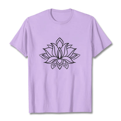 Buddha Stones Lotus Flower Pattern Simple Design Cotton Tee T-Shirt
