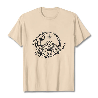 Buddha Stones Simple Design Lotus Flower Moon Flowing Vines Pattern Cotton Tee T-shirt